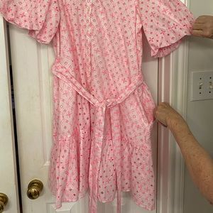 Dress, Lilly Pulitzer, pink, size 12, very flower, belt. Eyelet.
